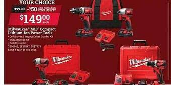 Ace Hardware Milwaukee m18 compact lithium-ion power tools offer