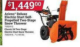 Ace Hardware Ariens deluxe electric start self-propelled two-stage snow thrower offer