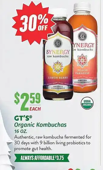 Natural Grocers Gt's organic kombuchas offer