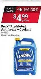 Ace Hardware Peak prediluted antifreeze + coolant offer