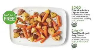 Publix Potato inspirations organic potatoes, green wise organic baby carrots offer
