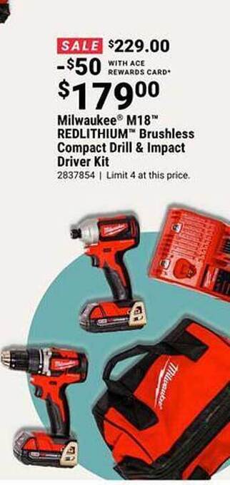 Ace Hardware Milwaukee m18 redlithium brushless compact drill & impact driver kit offer