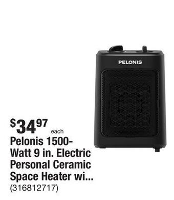 The Home Depot Pelonis 1500-watt 9 in. electric personal ceramic space heater with thermostat offer