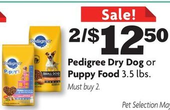 Family Dollar Pedigree dry dog or puppy food offer