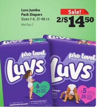 Family Dollar Luvs jumbo pack diapers offer