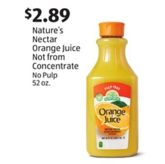 Aldi Nature's nectar orange juice not from concentrate offer