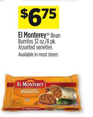 Dollar General El monterey® bean burritos offer