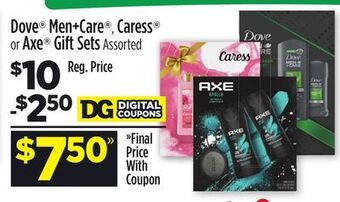 Dollar General Dove® men + care®, caress® or axe® gift sets offer