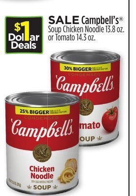 Dollar General Campbell's® soup chicken noodle 13.8 oz. or tomato 14.3 oz. offer