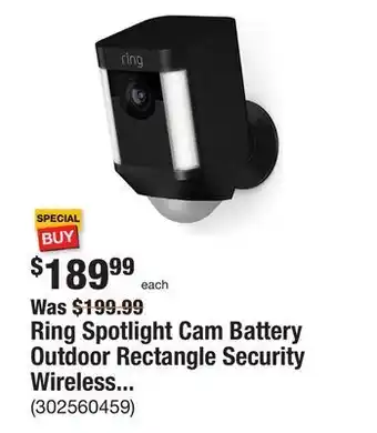 The Home Depot Ring spotlight cam battery outdoor rectangle security wireless standard surveillance camera in black offer