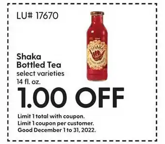 Hy-Vee Shaka bottled tea offer