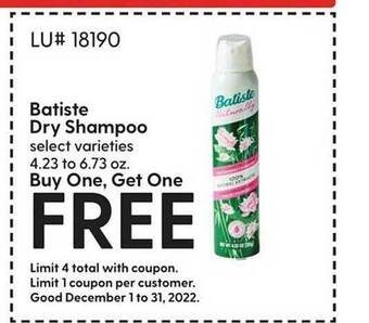 Hy-Vee Batiste dry shampoo offer
