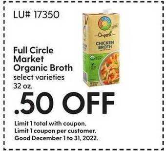 Hy-Vee Full circle market organic broth offer