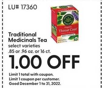 Hy-Vee Traditional medicinals tea offer