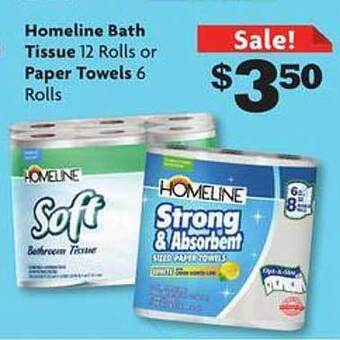 Family Dollar Homeline bath tissue or paper towels offer