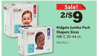 Family Dollar Kidgets jumbo pack diapers sizes offer