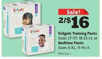 Family Dollar Kidgets training pants or bedtime pants offer