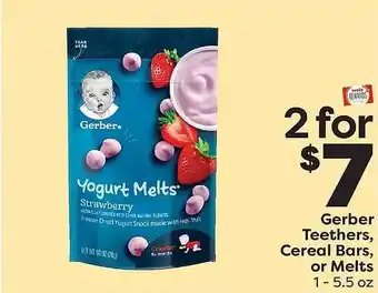Weis Markets Gerber teethers, cereal bars, or melts offer