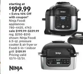 JC Penney Ninja foodi appliances, cooker & air fryer or 5in1 indoor grill offer