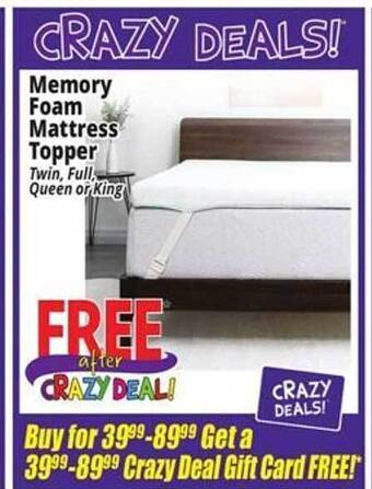 Ocean State Job Lot Memory foam mattress topper offer