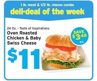 Hannaford Oven roasted chicken & baby swiss cheese offer