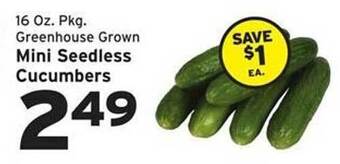 Hannaford Greenhouse grown mini seedless cucumbers offer