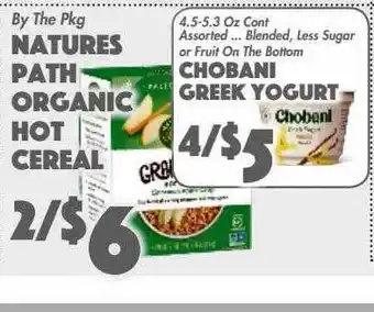 Natures path organic hot cereal or chobani greek yogurt