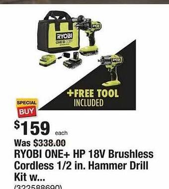 The Home Depot Ryobi one+ hp 18v brushless cordless offer