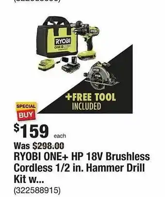 The Home Depot Ryobi one+ hp 18v brushless cordless offer