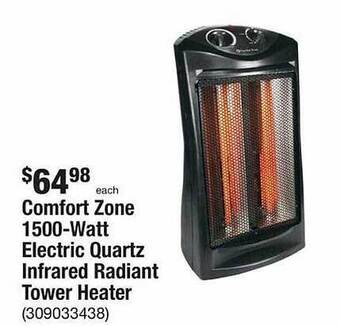 The Home Depot Comfort zone 1500-watt electric quartz infrared radiant tower heater offer