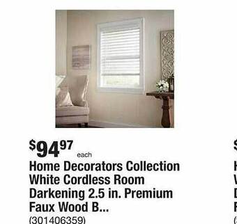 The Home Depot Home decorators collection white cordless room darkening premium faux wood offer
