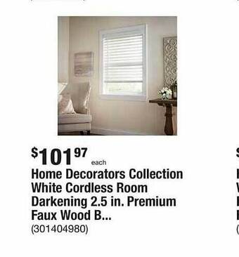 The Home Depot Home decorators collection white cordless room darkening premium faux wood offer