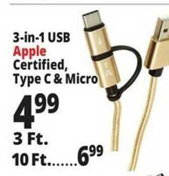 Ocean State Job Lot 3in1 usb apple certified, type c & micro offer