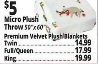 Ocean State Job Lot Micro plush throw, premium velvet plush blankets offer