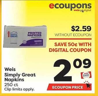 Weis Markets Weis simply great napkins offer