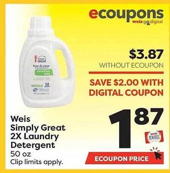 Weis Markets Weis simply great 2x laundry detergent offer
