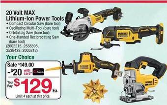 Ace Hardware Dewalt 20 volt max lithium-ion power tools offer