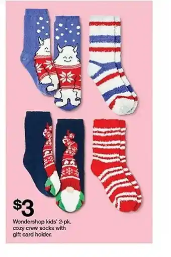 Target Wondershop kids' cozy crew socks with gift card holder offer