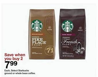 Target Each, select starbucks ground or whole bean coffee offer