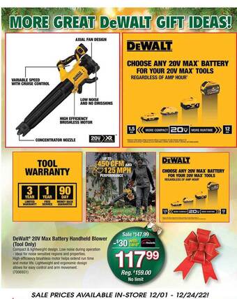Ace Hardware Dewalt 20v max battery handheld blower offer