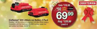 Ace Hardware Craftsman v20 lithium-ion battery 2 pack offer