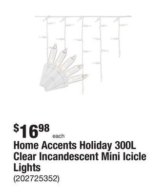 The Home Depot Home accents holiday 300l clear incandescent mini icicle lights offer