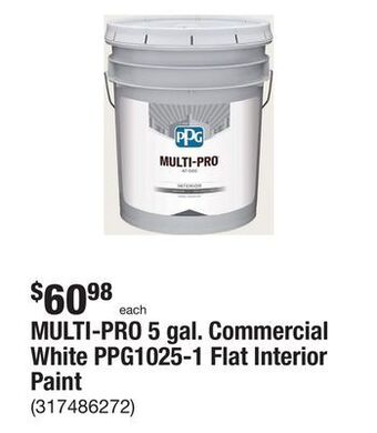 The Home Depot Multi-pro 5 gal. commercial white ppg1025-1 flat interior paint offer