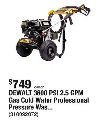 The Home Depot Dewalt 3600 psi 2.5 gpm gas cold water professional pressure washer with honda gx200 engine offer