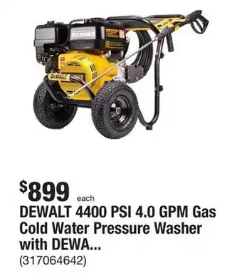 The Home Depot Dewalt 4400 psi 4.0 gpm gas cold water pressure washer with dewalt 420cc engine offer