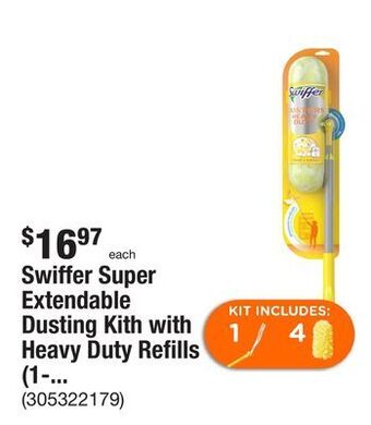 The Home Depot Swiffer super extendable dusting kith with heavy duty refills (1-handle, 4-dusters) offer