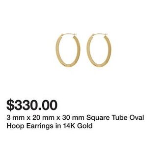 Belk 3 mm x 20 mm x 30 mm square tube oval hoop earrings in 14k gold offer