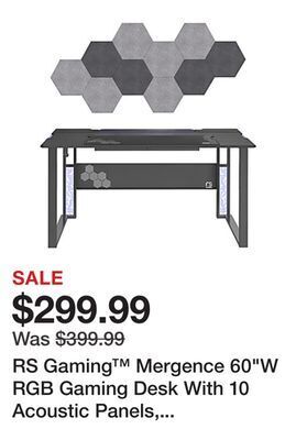 Office Depot Rs gaming™ mergence 60"w rgb gaming desk with 10 acoustic panels, black offer