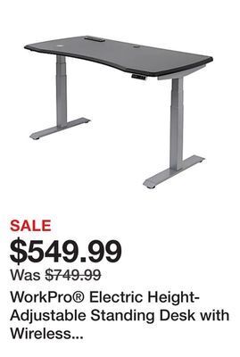 Office Depot Workpro® electric height-adjustable standing desk with wireless charging, 60"w, black offer