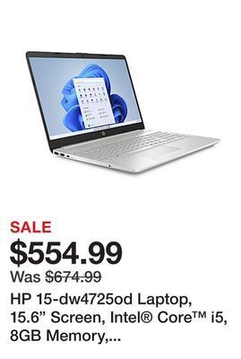 Office Depot Hp 15-dw4725od laptop, 15.6" screen, intel® core™ i5, 8gb memory, 512gb solid state drive, windows® 11, 6l6x4ua#aba offer